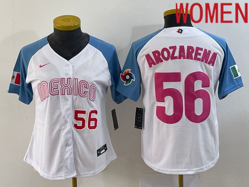 Women 2023 World Cub Mexico #56 Arozarena White Nike MLB Jersey3->women mlb jersey->Women Jersey
